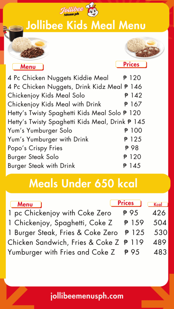 Jollibee Under 650 kcal Meals Menu